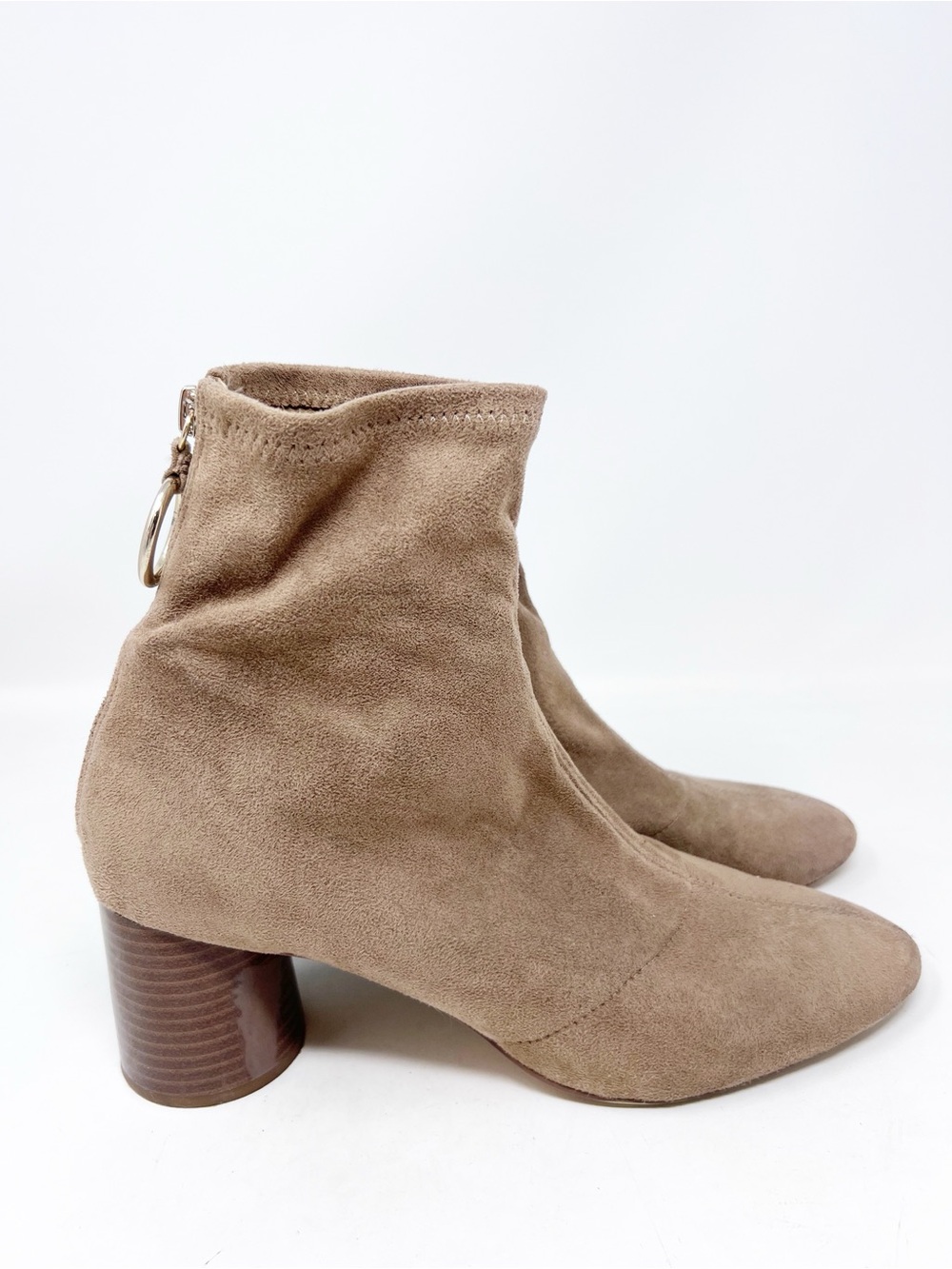ZARA BASIC TAN FAUX SUEDE BACK ZIP WITH O-RING BOOTIES SZ 9